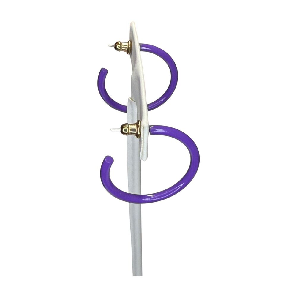 Vintage Gold-Tone Circular Purple Tube Hoop Earrings Women's Statement Jewelry - Picture 3 of 6